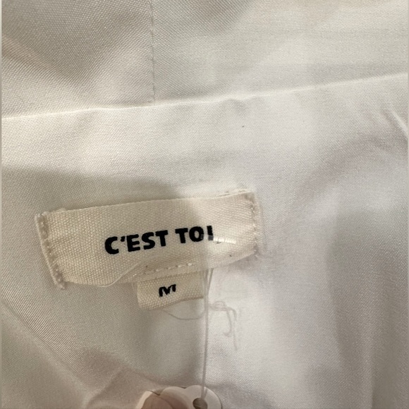 C’est Toi lightweight open front Elegant White Draped Blazer - Picture 4 of 7